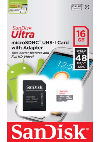 Yaddaş kartı  SanDisk Ultra UHS-I microSDHC 16GB 10cl w/a (SDSQUNB-016G-GN3MA) - Maxi.az